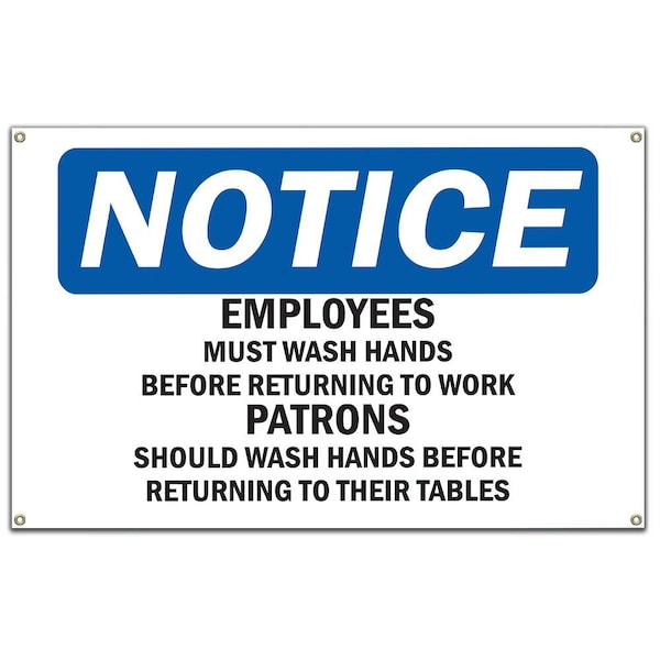Signmission OSHA Notice Sign, Employees And Patrons Wash Hands, 60 in Banner, OS-NS-B-60-11960 OS-NS-B-60-11960 - main